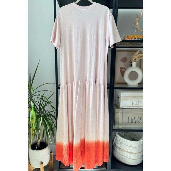 Free People Pink Orange Ombré Dip Dye Short Sleeve Slouchy Maxi Dress Medium - Picture 8 of 13